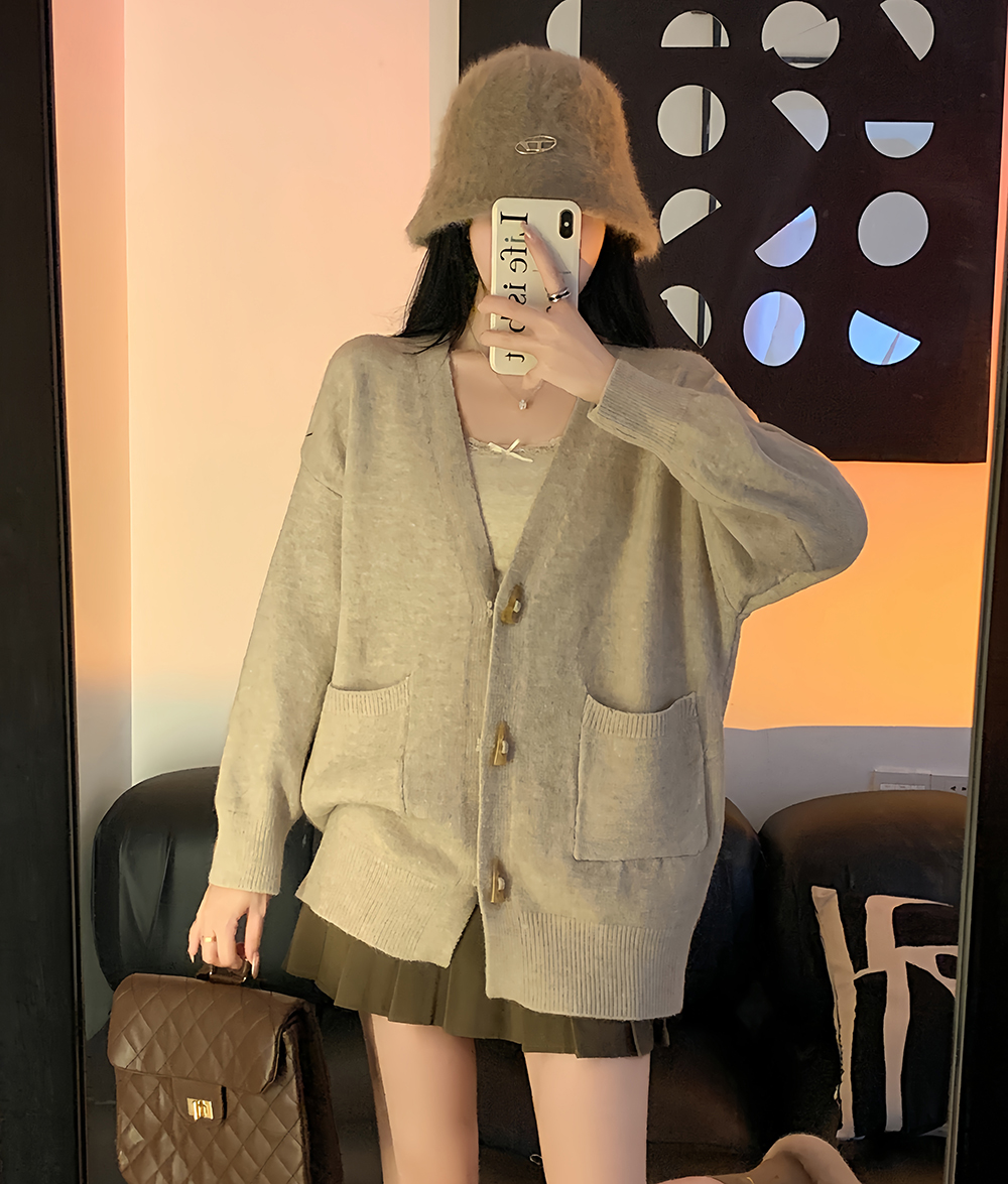 實拍~溫柔風軟糯毛衣外套女開衫秋冬oversize慵懶風針織上衣