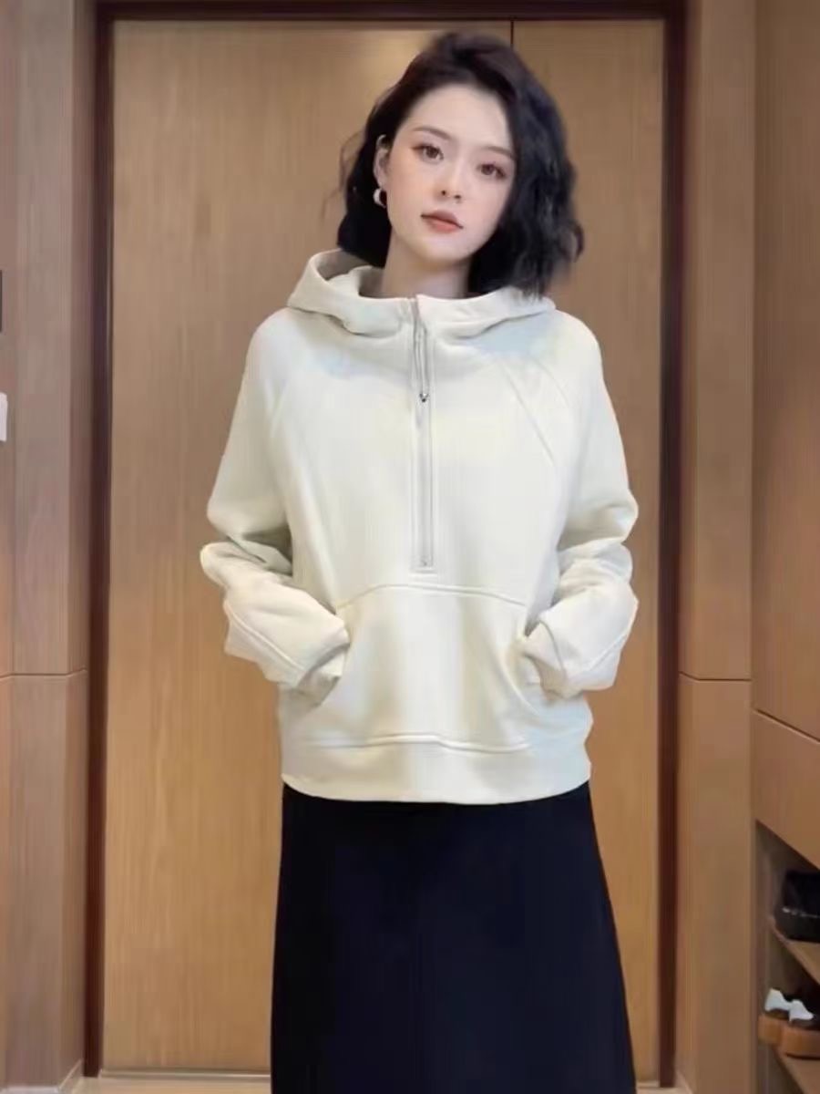 歐貨半拉鏈連帽衫衛衣女秋冬新款加絨寬鬆韓版時尚簡約百搭上衣潮