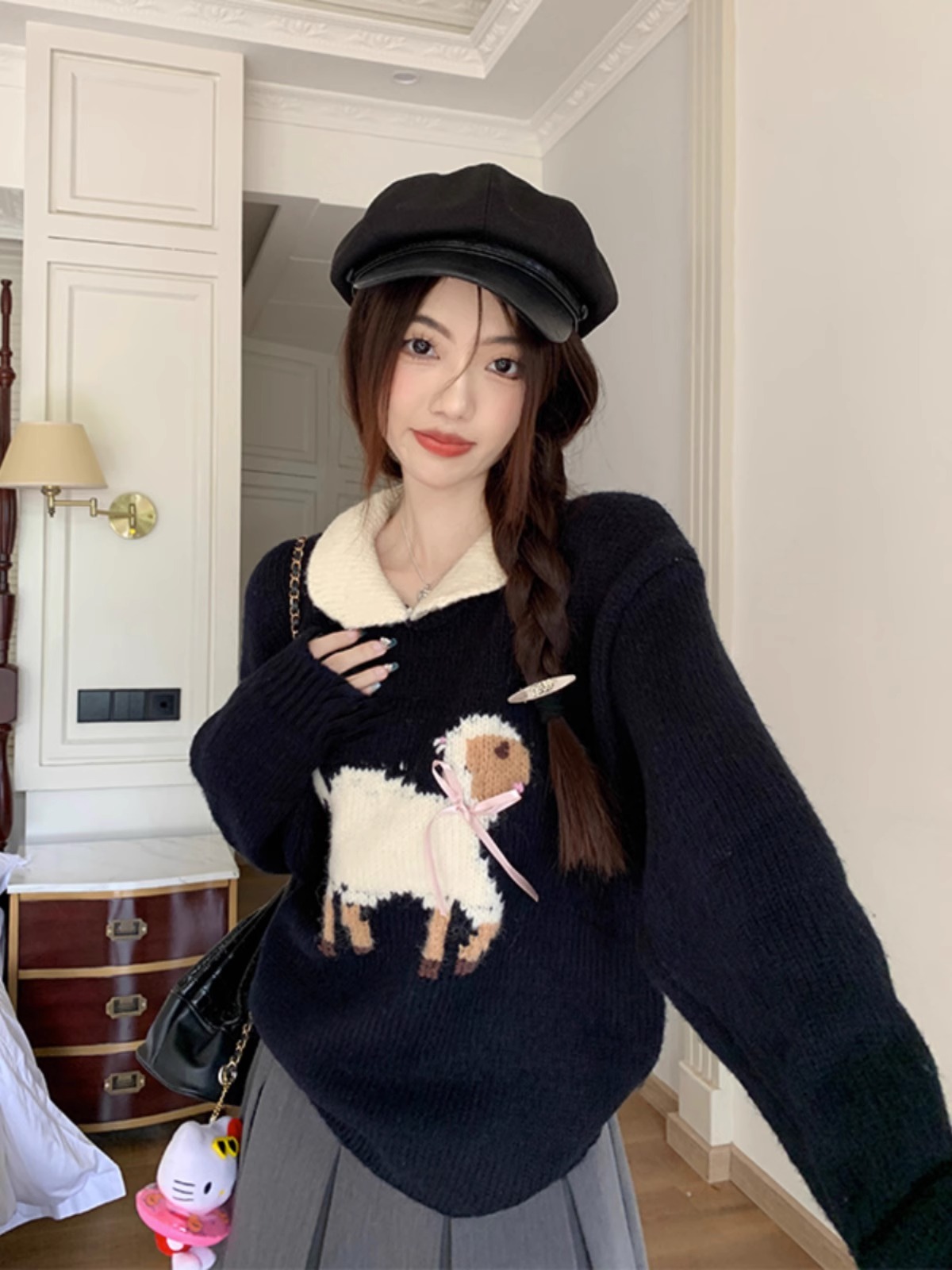Baby doll collar long-sleeved sweater women's autumn 2023 new French niche design age-reducing cute knitted top