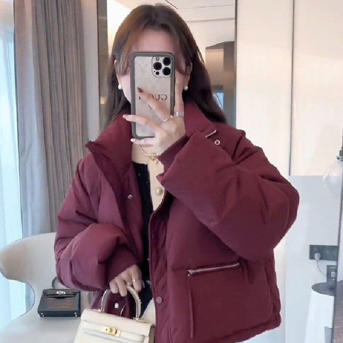 2023 Winter New Korean Style Commuting Fashion Small Short Solid Color Stand Collar Bread Jacket Cotton Jacket Women's Trendy
