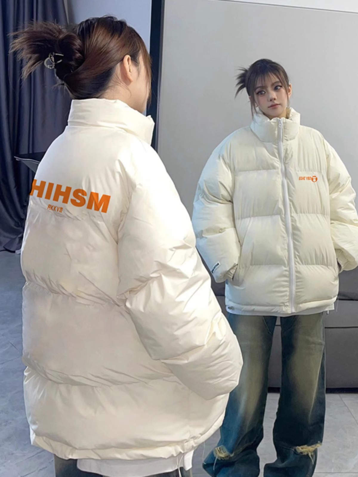 Hand-stuffed cotton padded jacket winter new loose thickened cotton coat printed coat for women