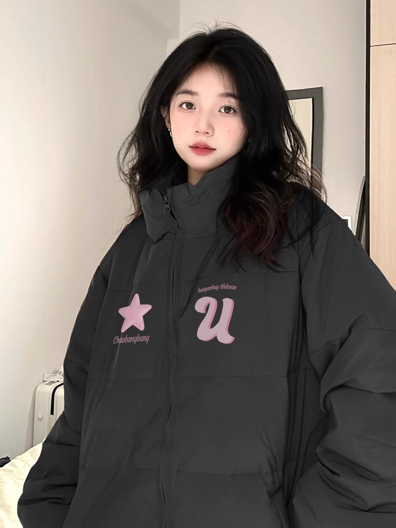 Hand-stuffed cotton padded jacket winter new loose thickened cotton coat printed coat for women