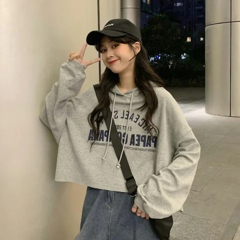 Spring and autumn pullover hooded sweatshirt for women Korean style loose long-sleeved top chic lazy style jacket