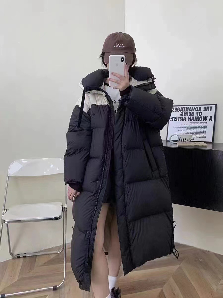 Hot Selling Heart White Duck Down Jacket Women's 2023 Long Over-the-Knee Loose Thickened Contrast Color Top Jacket