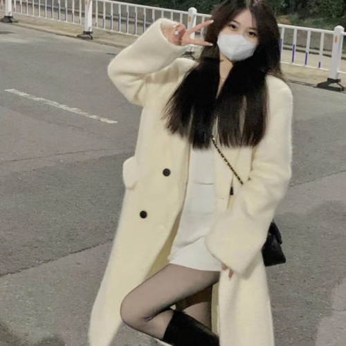 Coat for women autumn and winter 2023 new temperament lazy Hepburn style over the knee extra long versatile fashionable retro woolen coat