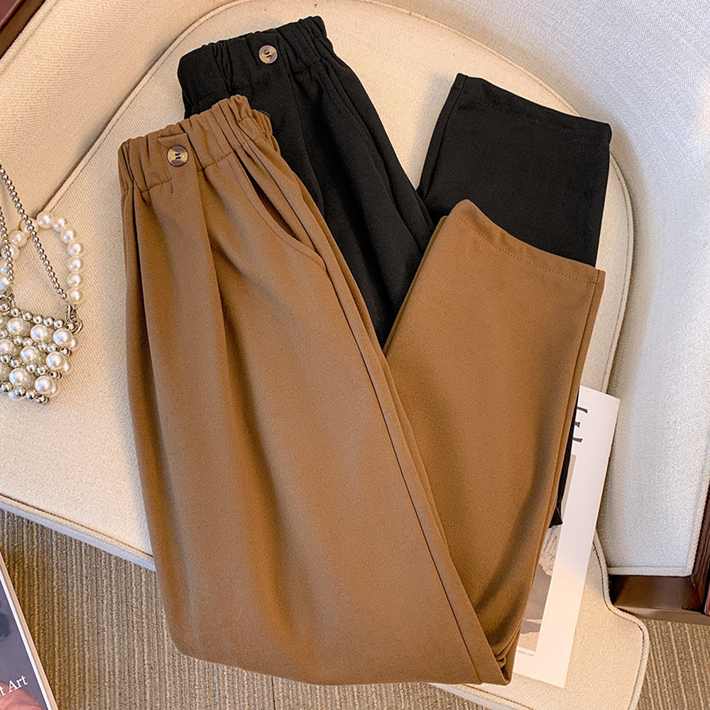 Photographed Plus Size Women's 2023 Autumn/Winter New Wool Blend Trousers Slimming Harem Pants for Larger Women Casual Matchable Wool Blend Trousers