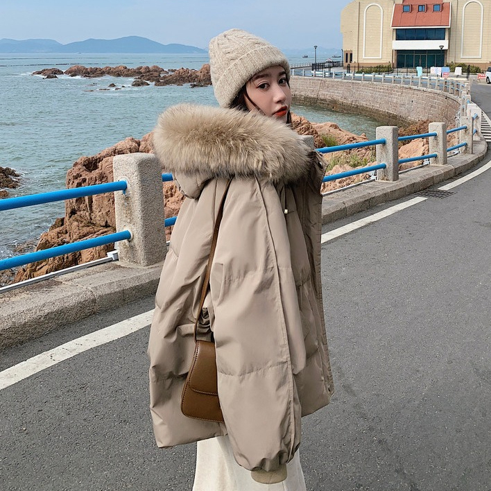 Cotton coat women's large fur collar Korean style loose cotton coat winter 2023 new short down jacket thickened bread coat