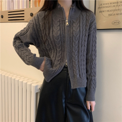 Photographed Autumn/Winter New Women's Cable Knit Zipper Cardigan Cozy Wool Sweater