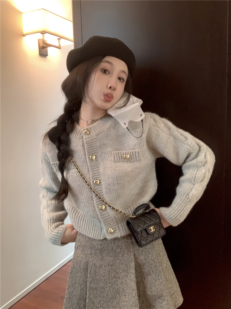 實拍 純色羊毛針織開衫女百搭短款精緻氣質毛衣秋冬