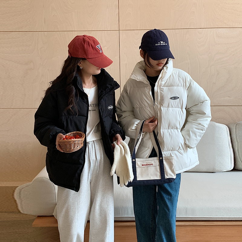 Actual shot of 2023 Korean Dongdaemun original bread jacket for women with stand-up collar, short down jacket, autumn and winter cotton jacket