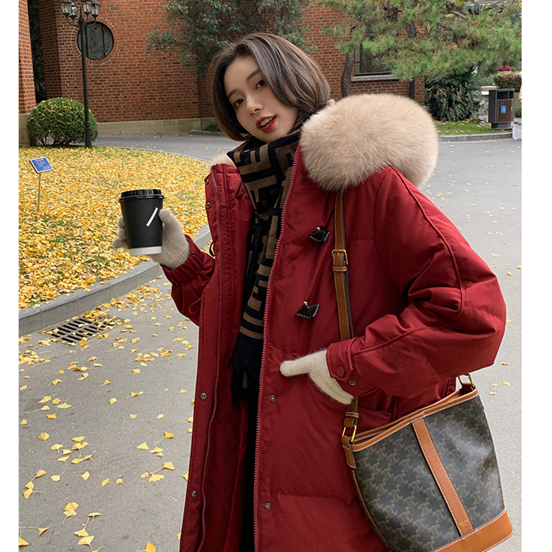 Hu Chuliang Internet celebrity down jacket women's mid-length ins winter new over-the-knee cotton jacket for small people
