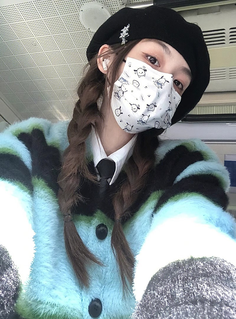 Imitation mink quality Japanese retro sweater soft waxy mink fur striped sweater jacket