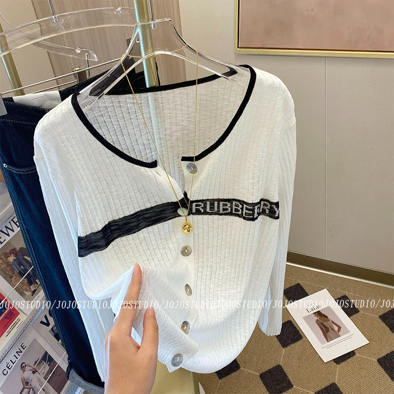 撞色字母印花針織開衫內搭秋冬季新款女裝設計感小眾打底衫上衣服