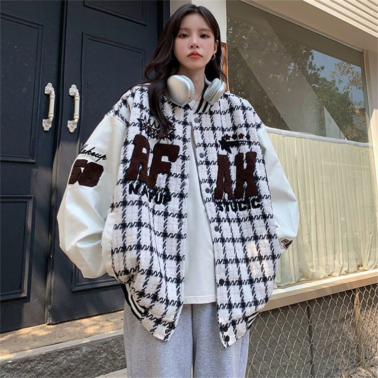 American retro college style baseball uniform for women spring and autumn style ins trendy brand loose versatile jacket 2023 new style