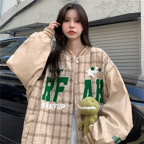 American retro college style baseball uniform for women spring and autumn style ins trendy brand loose versatile jacket  new style