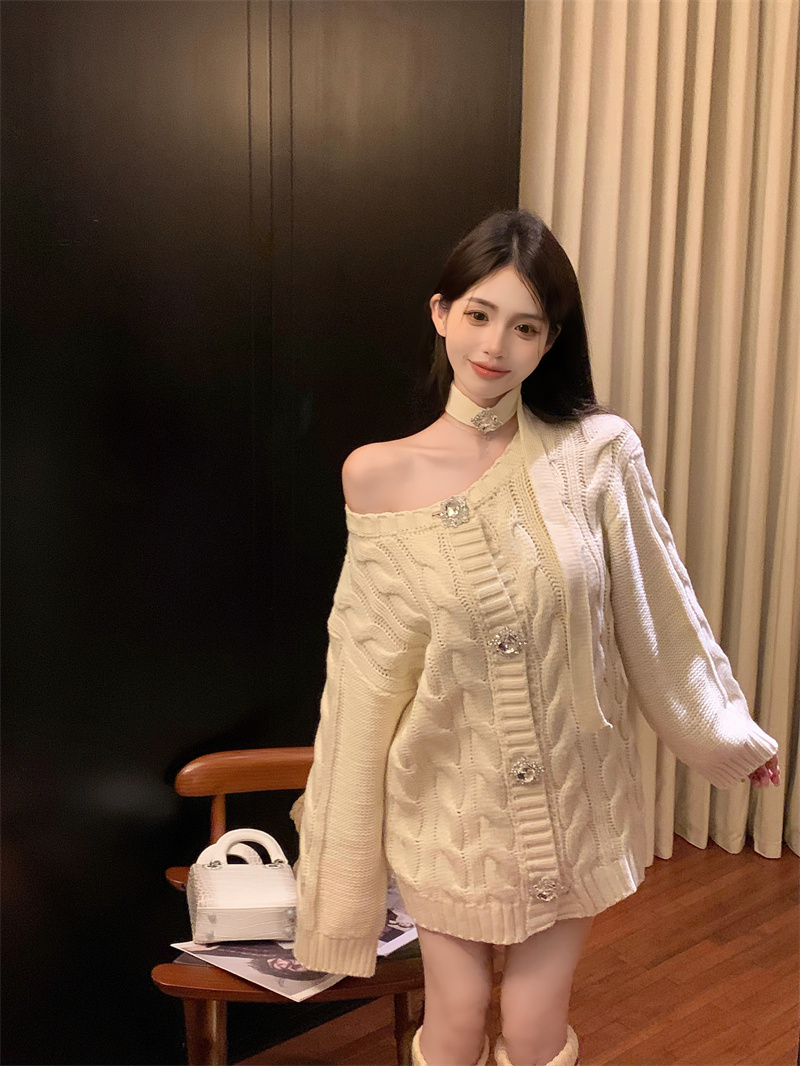 實拍 韓版超鮮慵懶風麻花鑽扣毛衣寬鬆中長款開衫上衣外套