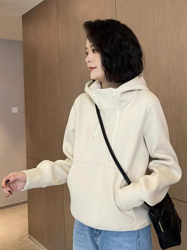 秋冬連帽加絨衛衣女款2023新款寬鬆慵懶風長袖外套上衣