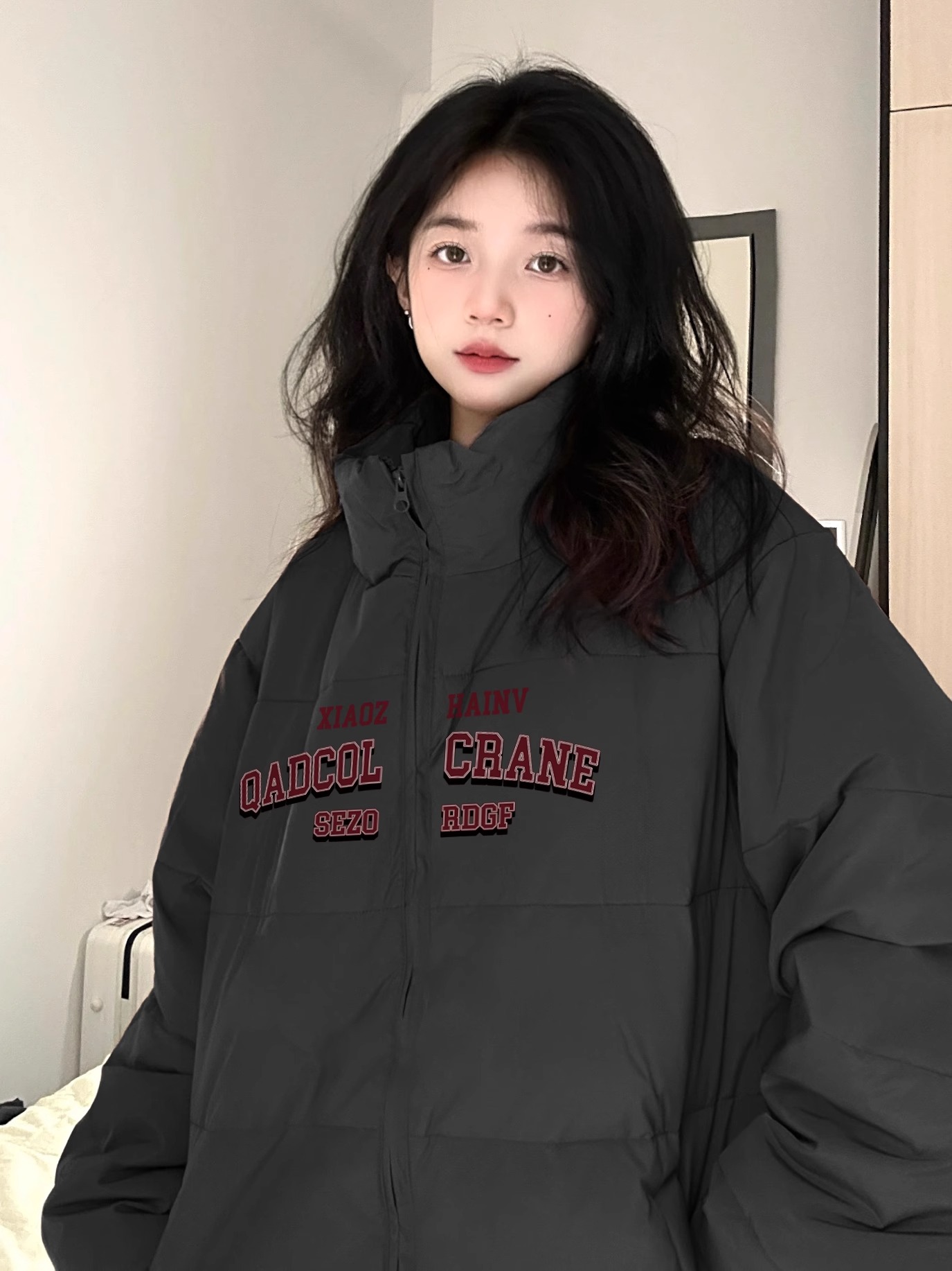 Hand-stuffed cotton padded jacket winter new loose thickened cotton coat printed coat for women