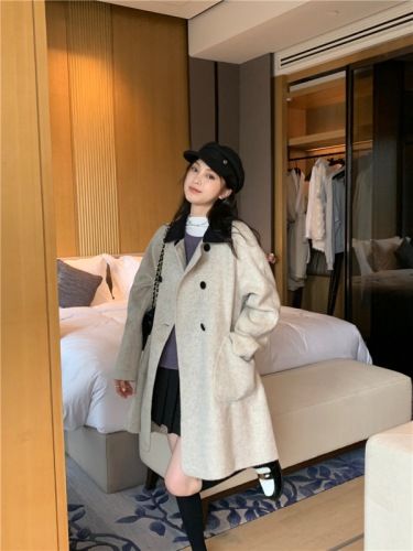 Long woolen windbreaker jacket, trendy women's clothing, high-end temperament, small French style small fragrance woolen coat, winter