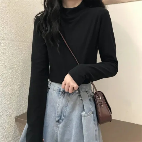 加厚德絨半高領打底衫女秋季內搭長袖T恤女