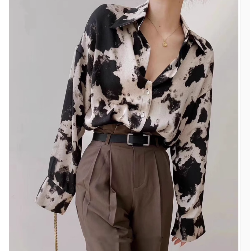 Retro design niche leopard print long-sleeved shirt for women spring and autumn new high-end shirt loose slimming top