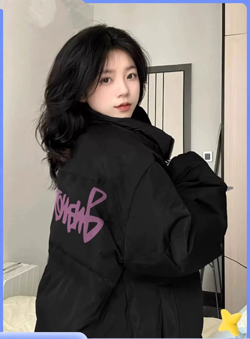 Hand-stuffed cotton padded jacket winter new loose thickened cotton coat printed coat for women