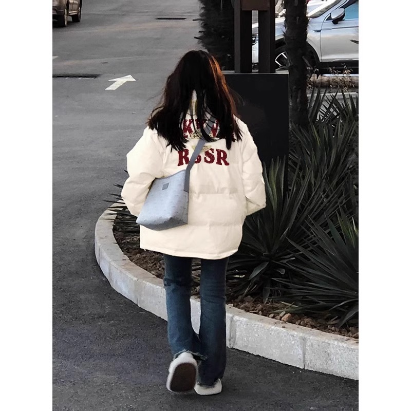 Hand-stuffed cotton padded jacket winter new loose thickened cotton coat printed coat for women