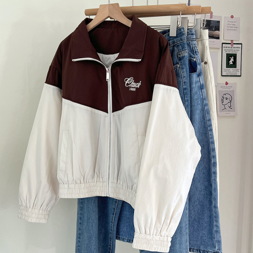 Actual shot of contrasting color stitching embroidered windproof jacket for women with design sense baseball uniform short jacket for women Korean style top