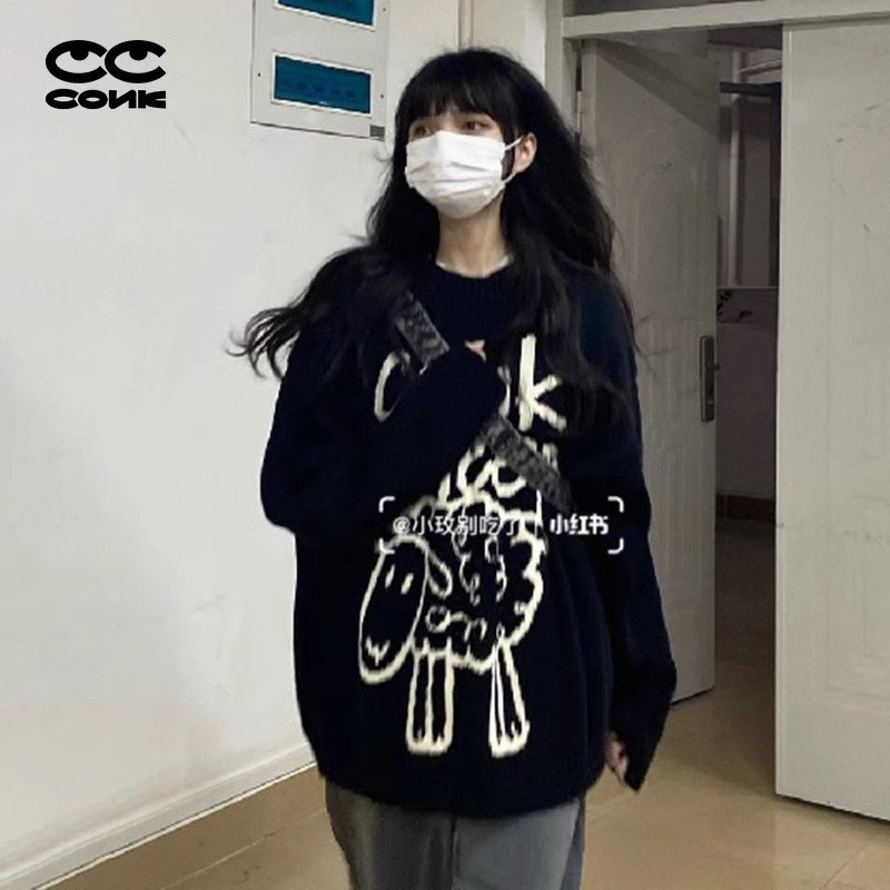 復古日系港味chic溫柔寬鬆毛衣女外套 鹿毛絨