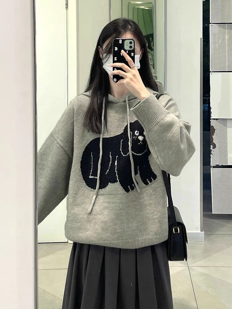 女裝2023新款秋季穿搭高級感時尚灰色針織衫寬鬆休閒毛衣外套女