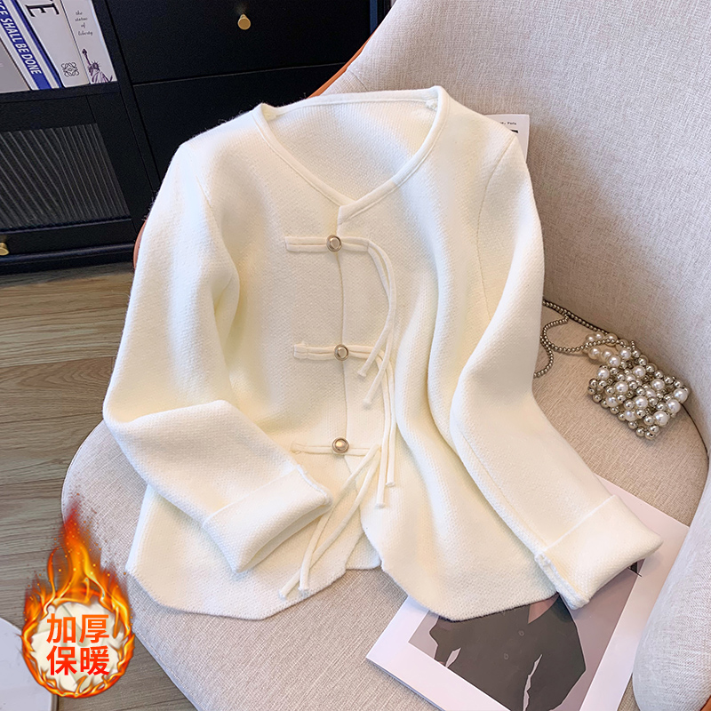 New Chinese style national style sweater jacket for women autumn and winter 2023 new high-end slim and super good-looking knitted cardigan top