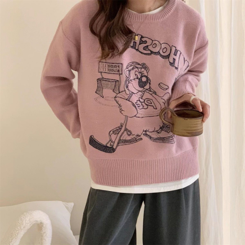 Artistic raw milk sweet sweater women's new autumn and winter loose slimming versatile lazy jacket ins trendy Harajuku Hong Kong style