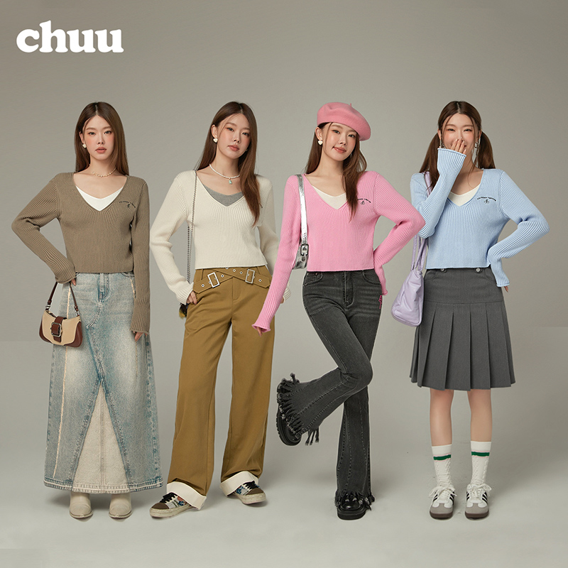 Quality fake two-piece spliced ​​sweater for women in autumn and winter new contrast color letter embroidered long-sleeved sweater