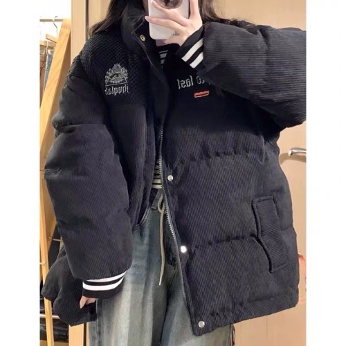 Black corduroy cotton coat for women in winter American trendy brand splicing cotton coat loose and versatile thickened student cotton coat