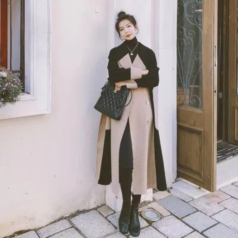 2023 Autumn and Winter Mid-Length Windbreaker Trendy Wool Women's Jacket Korean Style Versatile Coat New Style Slimming