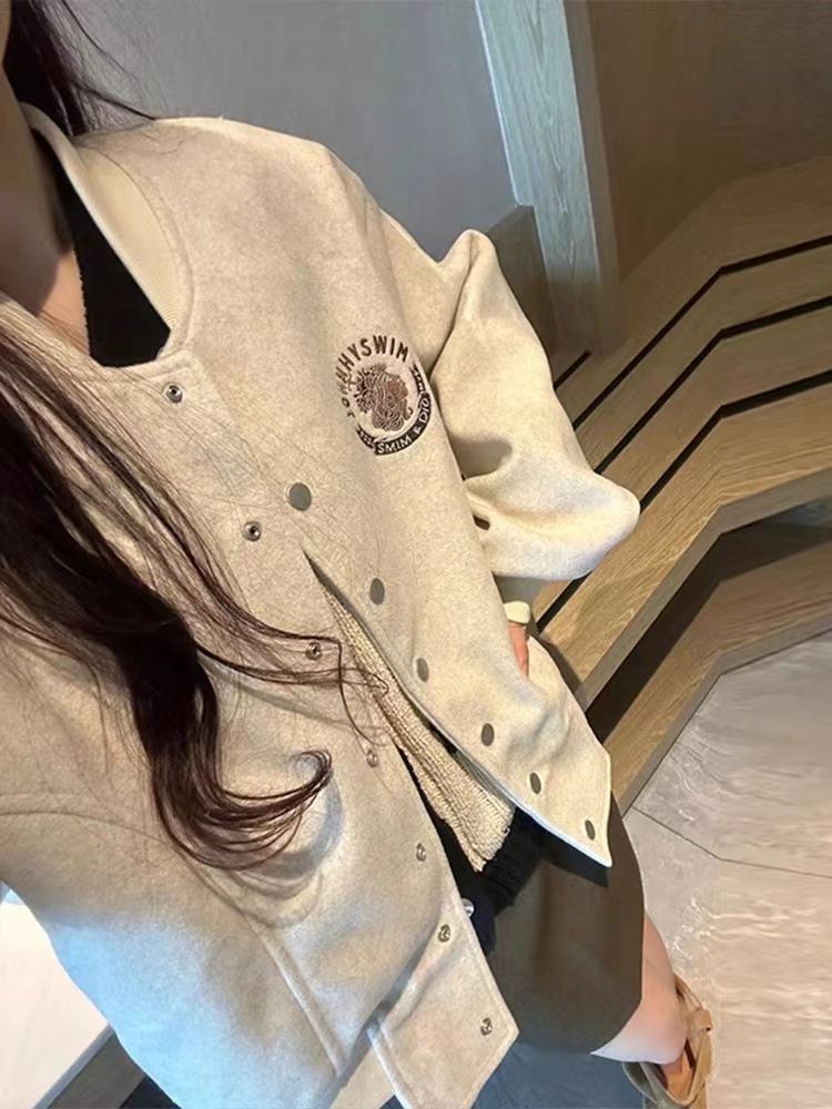 Baseball Uniform Garneri American Retro Baseball Uniform Jacket Women's Jacket Top Autumn and Winter