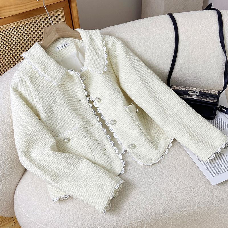 Xiaoxiangfeng short coat for women in autumn and winter new style French lapel versatile lady style pearl button early autumn top