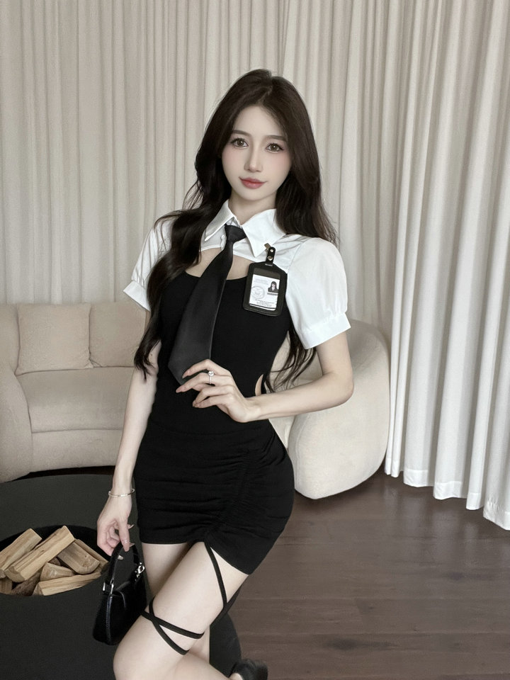 Real shot 2023 new sexy nightclub fake two-piece spliced ​​hip dress