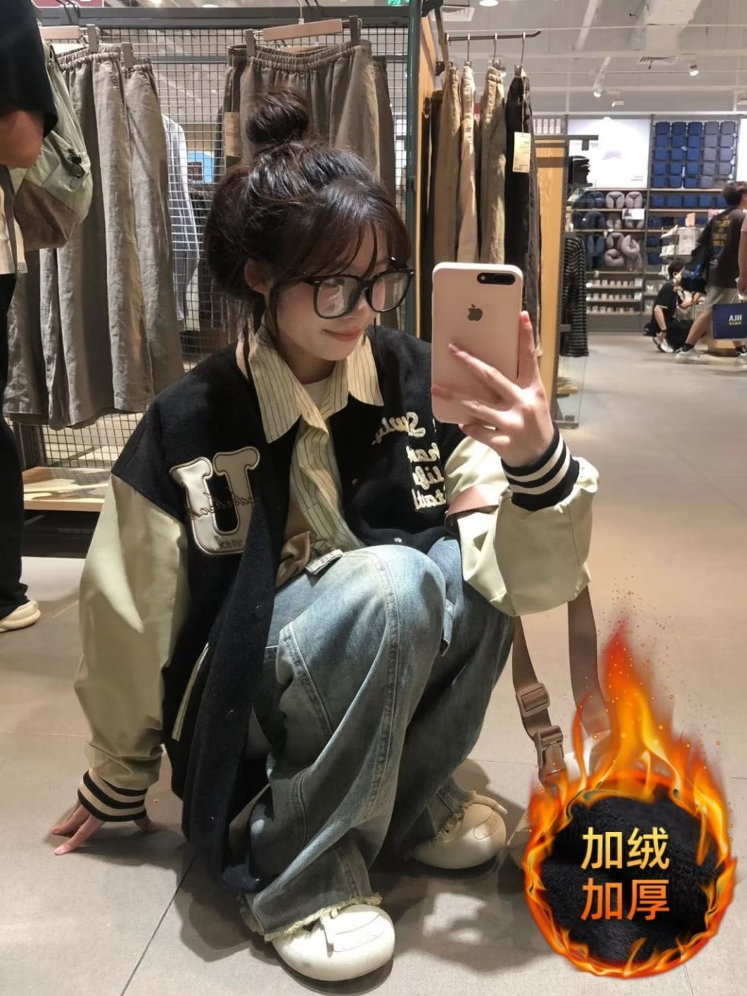 2023美式復古飛行員棒球服外套女秋冬加絨小個子開衫情侶夾克上衣