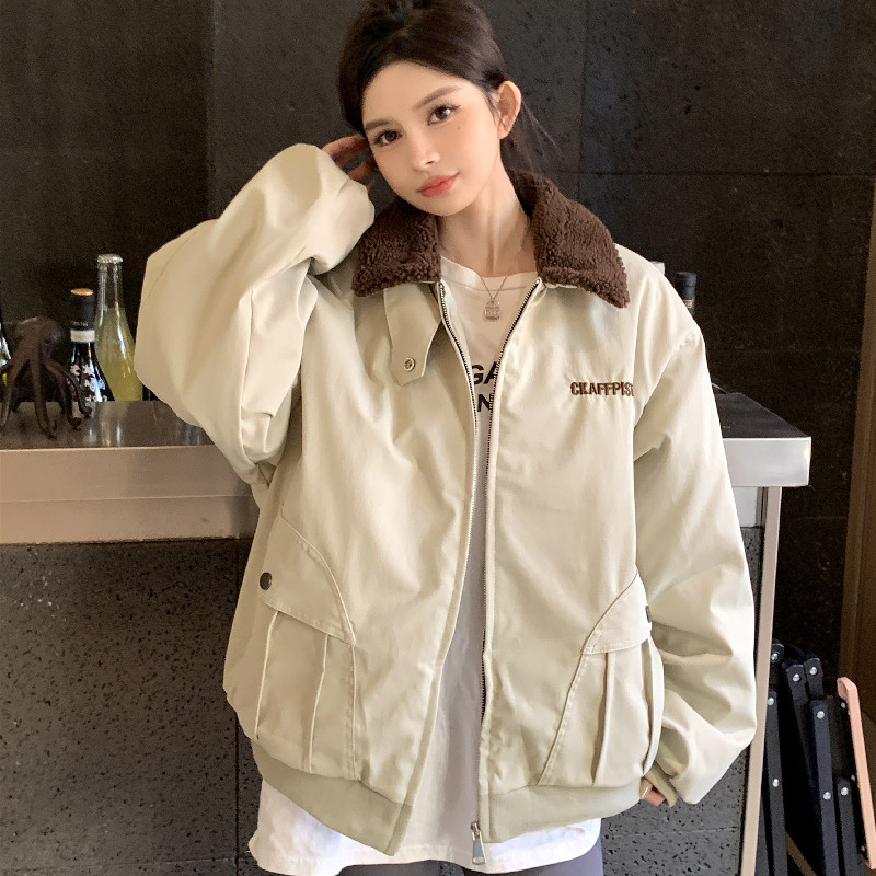 Real shot #Retro Lapel Lamb Wool Spliced ​​Cotton Clothes Women's Winter New Loose Padded Warm Thickened Jackets Cotton Clothes