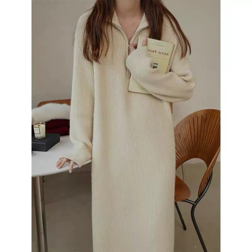  Autumn and Winter New Solid Color Over-the-Knee Mid-Length Loose Bottoming Sweater Skirt Knitted Thickened Dress for Women