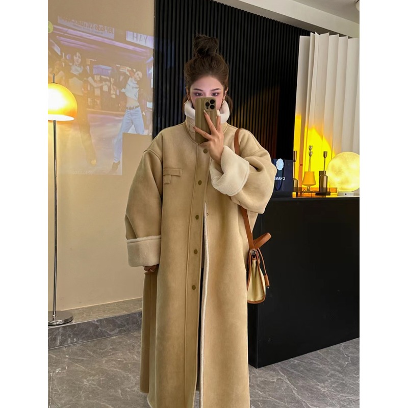 2023 Autumn and Winter New Eco-friendly Lamb Wool Jacket Women's Motorcycle Jacket Fur One-piece Faux Fur Long Warm Coat