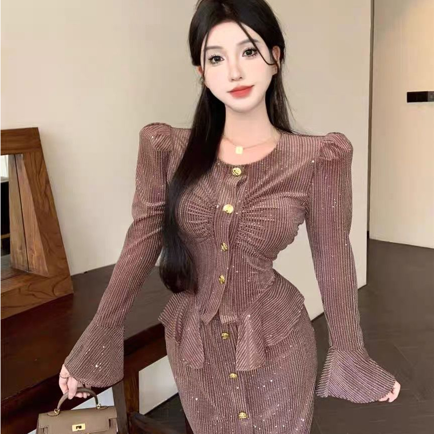 Women's Autumn and Winter 2023 New Light Luxurious Temperament Lady Style Early Autumn Outfit Suit 2023 Small Fragrance Style Two-piece Skirt