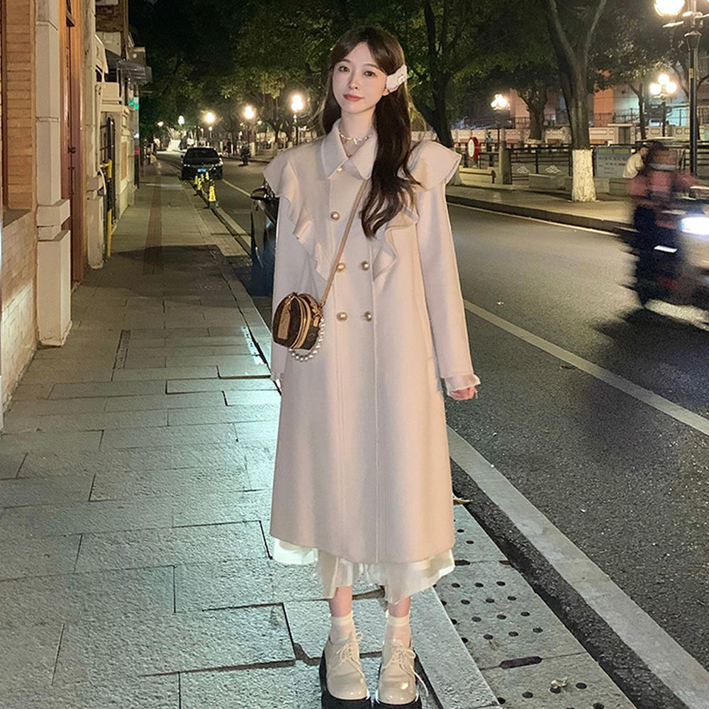 法式精緻甜美風毛呢大衣冬季2023中長款毛呢外套大衣女小個子