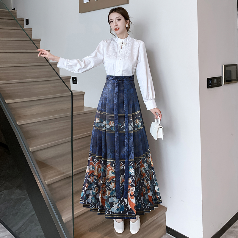 Actual shot of new Chinese-style improved Hanfu horse-faced skirt suit for women in autumn with a complete set of high-end four-season styles