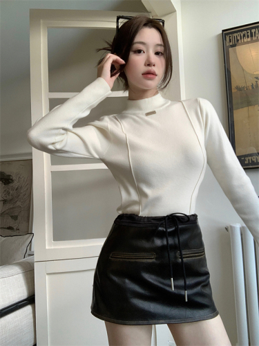 Real shot of autumn and winter new style splicing inner half turtleneck long-sleeved sweater slim fit bottoming sweater for women