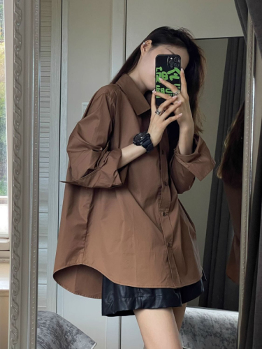 Designed to be loose and versatile, casual coffee-colored shirts for women,  new autumn and winter, lazy style, slim long-sleeved tops