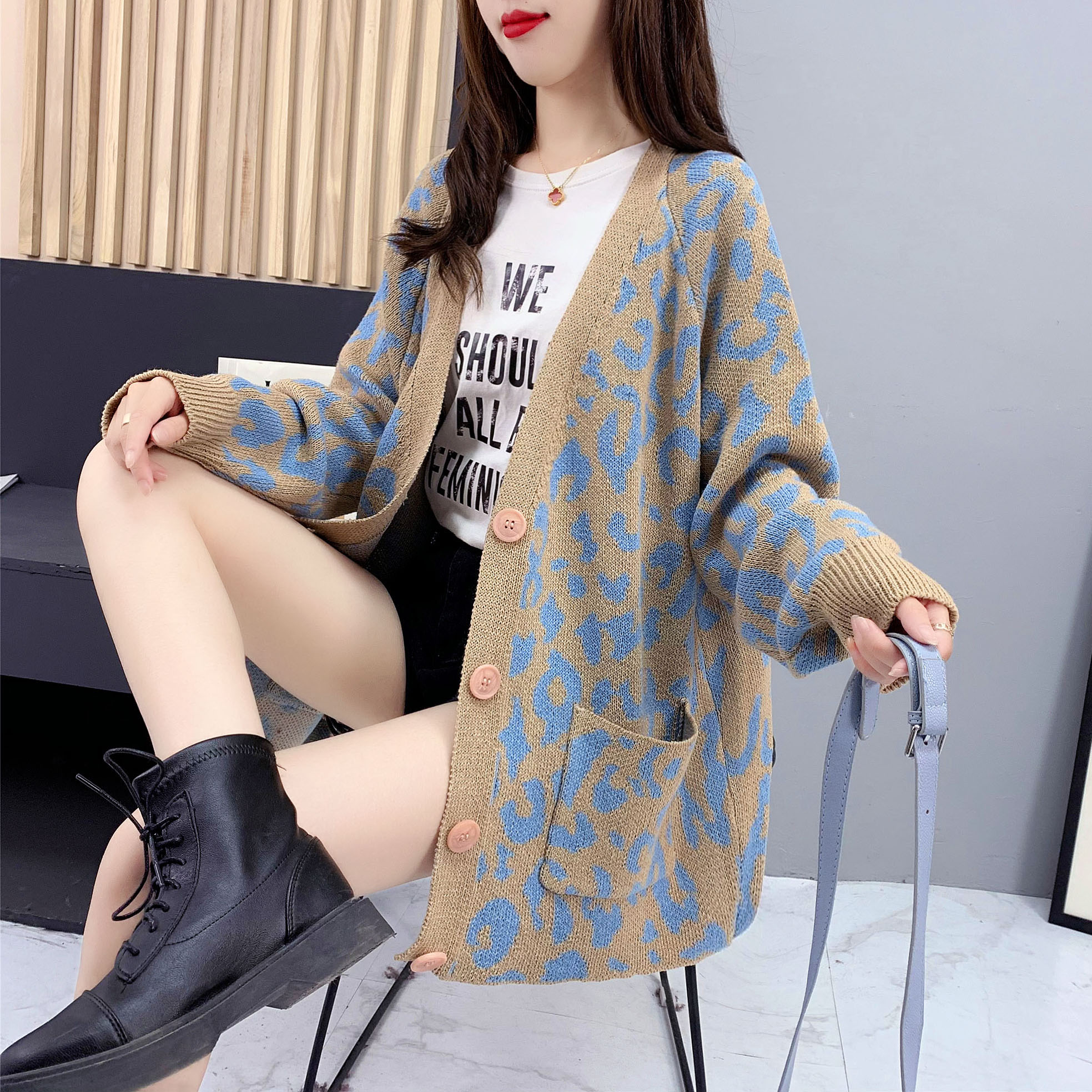 Sweater coat plus size women's clothing for fat mm loose and lazy casual age-reducing belly-covering internet celebrity student top cardigan