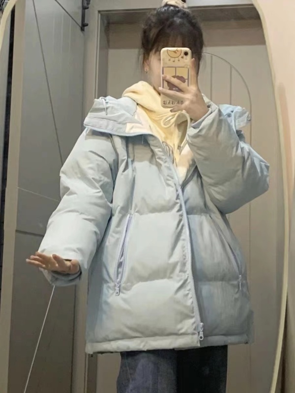 Women's new style of milkfufu cotton-padded clothes, thickened and warm in winter, small fragrant style, sky blue down jacket, trendy