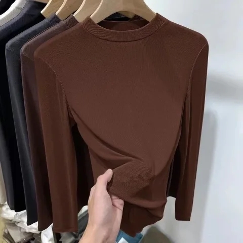  new solid color inner half turtleneck bottoming shirt for women in spring and autumn age-reducing slimming long-sleeved T-shirt top